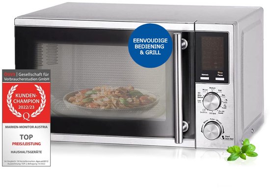 Royalty Line® MWO3805 Vrijstaande Magnetron Met Grillfunctie - 20 Liter Microwave - 900W Microgolf - Digitaal Magnetrons Met 10 Kookprogramma's - RVS