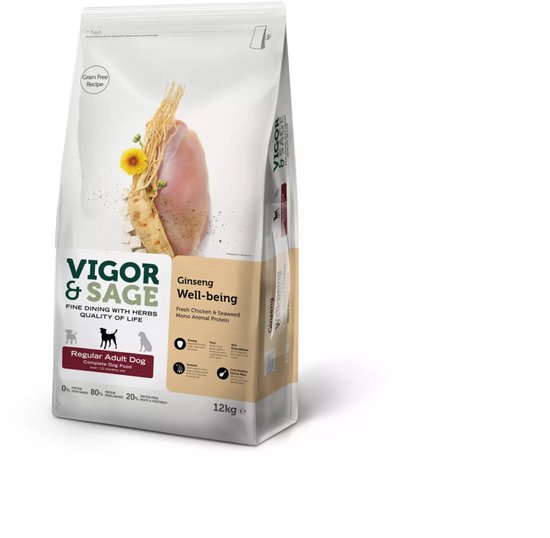 Vigor & Sage Hondenvoer Regular Well-Being Ginseng 12 kg
