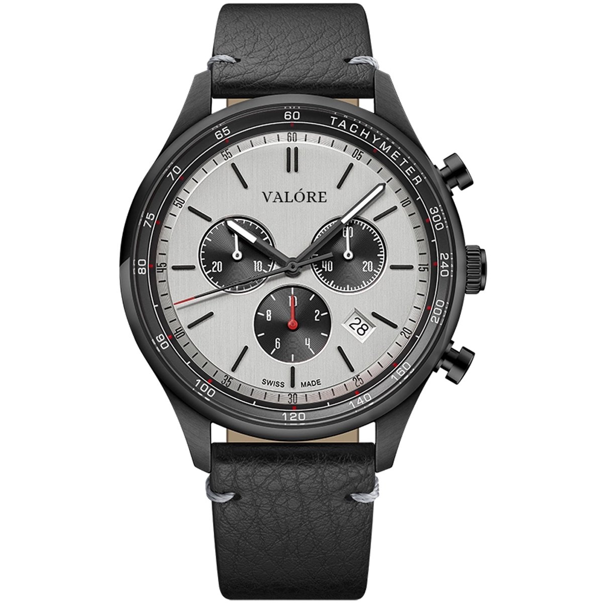Valóre wearables - Lusso - nero - zwarte herenhorloge - Swiss Made - K1 gehard mineraalglas met saffiercoating - 42mm