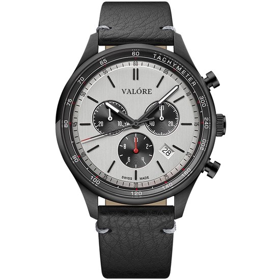 Valóre wearables - Lusso - nero - zwarte herenhorloge - Swiss Made - K1 gehard mineraalglas met saffiercoating - 42mm