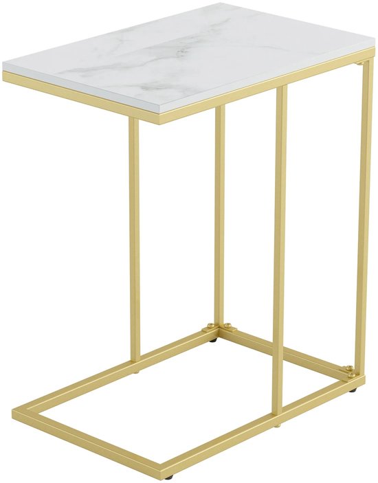 Moderne bijzettafel U-vorm HBD 60 x 30 x 45 cm - metaal en hout - wit