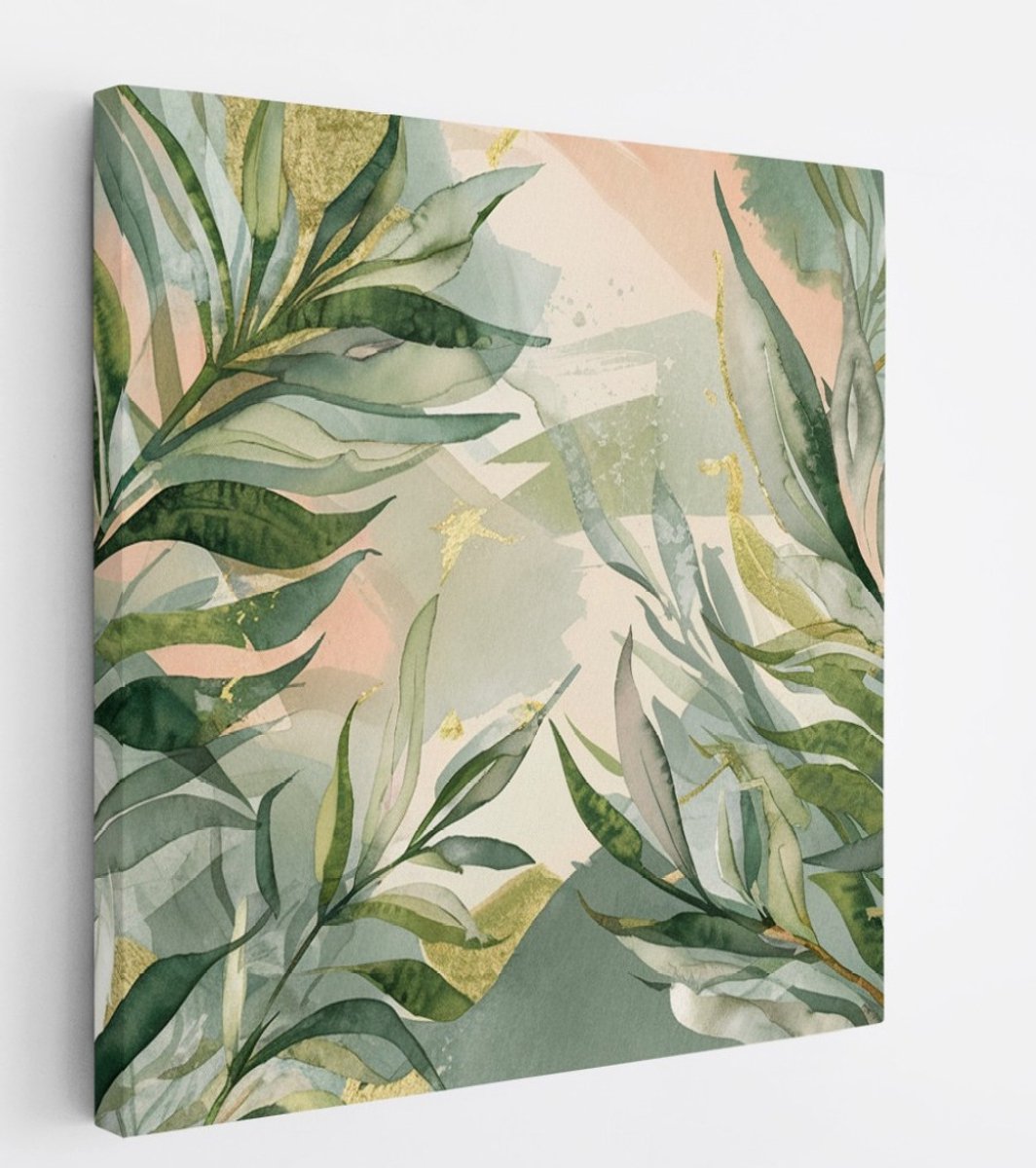 Saammp Canvas Schilderij - Landschap - Abstracte Planten - Natuur - 40x40 - Foto op canvas - Wanddecoratie - Muurdecoratie Woonkamer - Slaapkamer decoratie - Canvas Print Multicolor