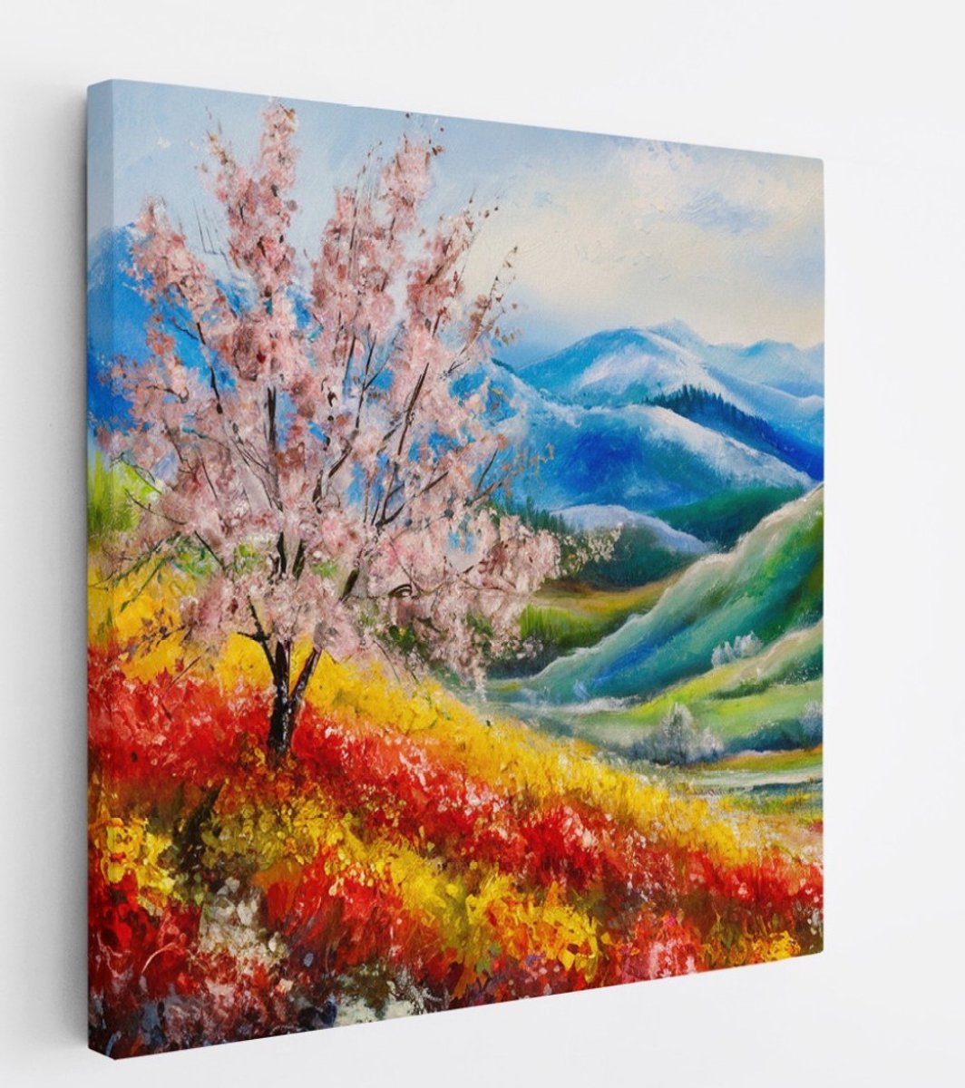 Saammp Canvas Schilderij - Kleurrijk landschap - Abstract - Natuur - 40x40 - Foto op canvas - Wanddecoratie - Muurdecoratie Woonkamer - Slaapkamer decoratie - Canvas Print Multicolor