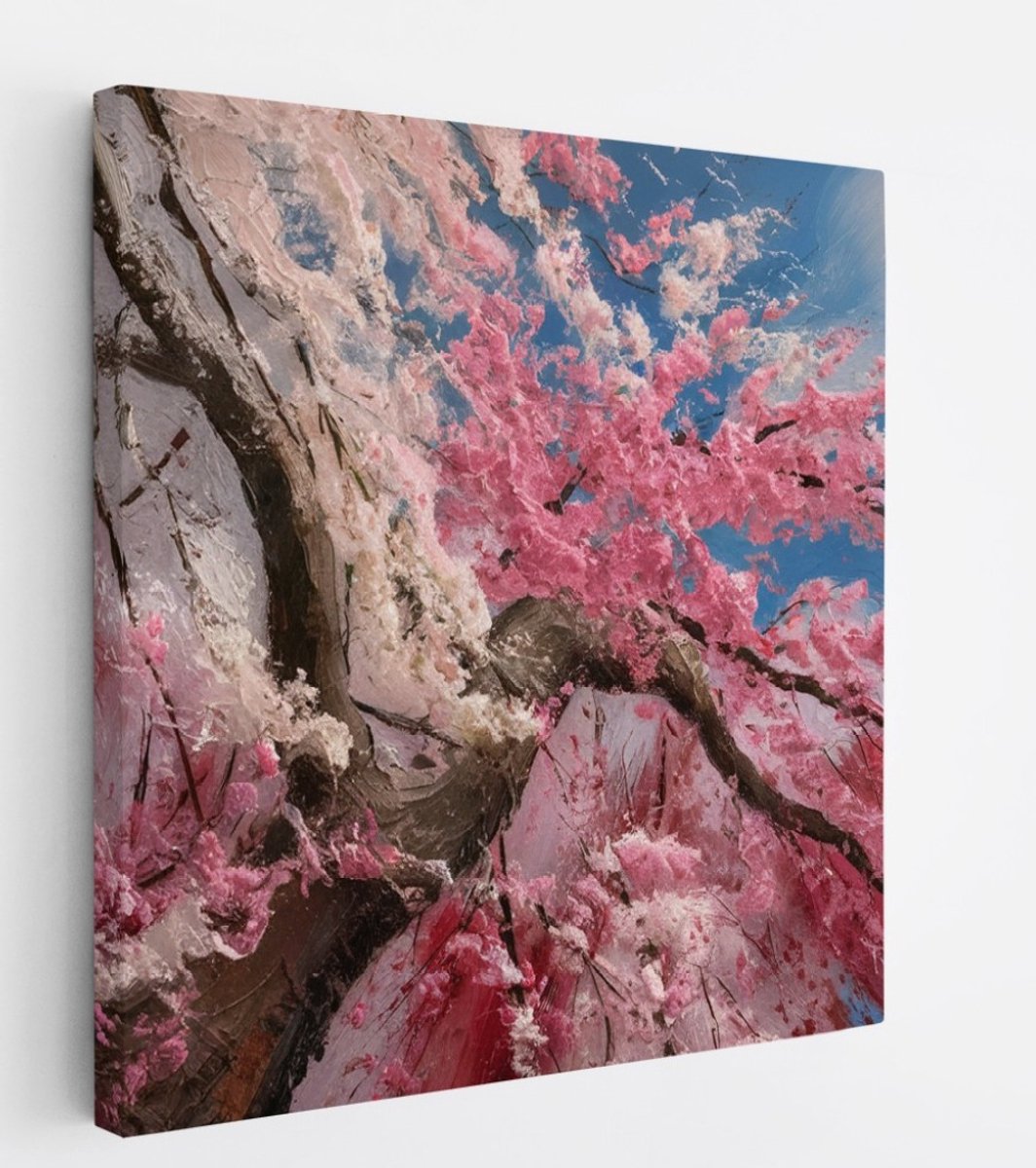 Saammp Canvas Schilderij - Roze - Boom - Abstract - Landschap - Natuur - 40x40 - Foto op canvas - Wanddecoratie - Muurdecoratie Woonkamer - Slaapkamer decoratie - Canvas Print Multicolor