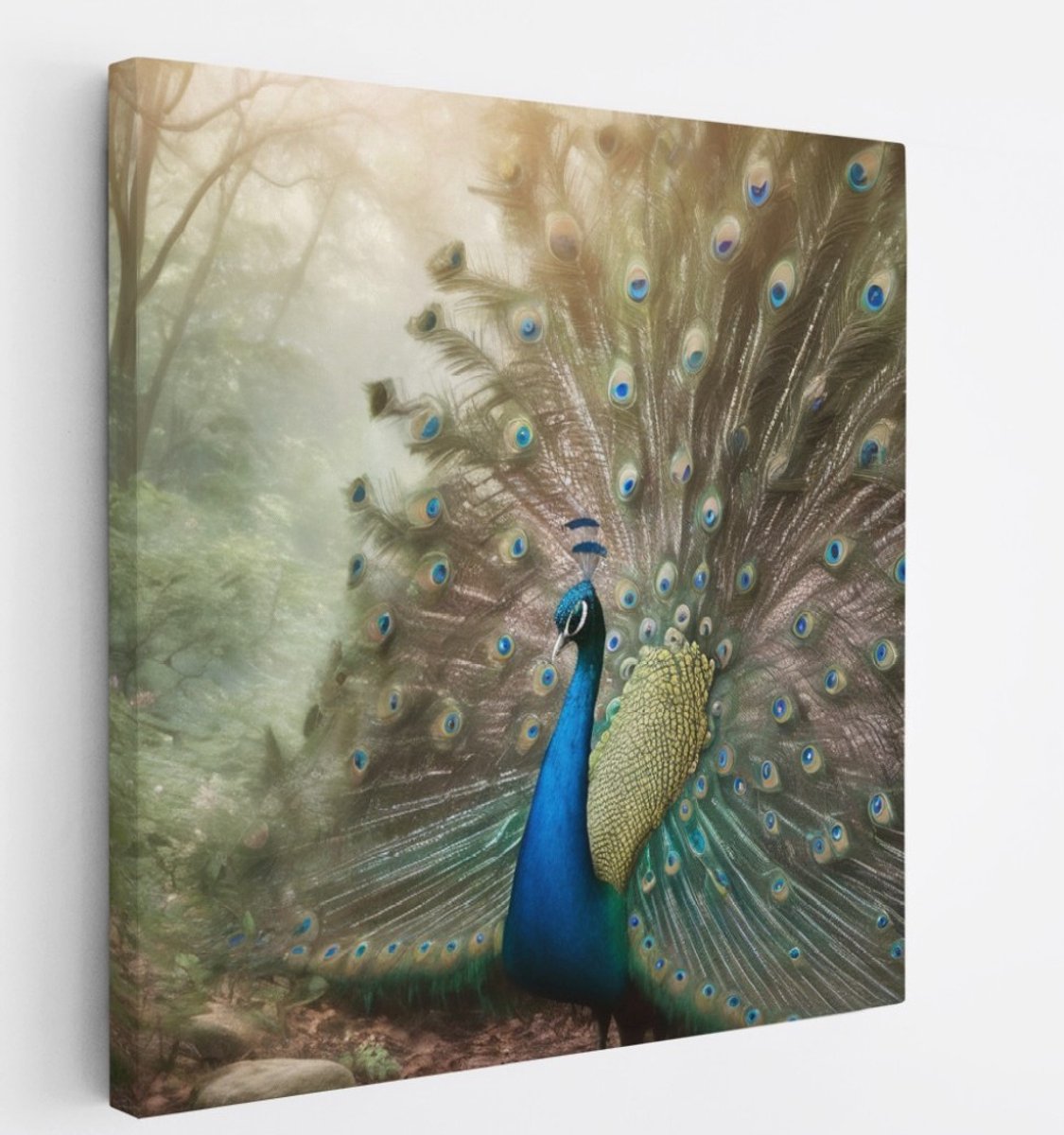Saammp Canvas Schilderij - Pauw - Portret - Natuur - Dieren - 20x20 - Foto op canvas - Wanddecoratie - Muurdecoratie Woonkamer - Slaapkamer decoratie - Canvas Print Multicolor