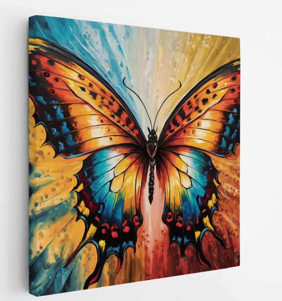 Saammp Canvas Schilderij - Vlinder - kleurrijk - Dieren - Abstract - 30x30 - Foto op canvas - Wanddecoratie - muurdecoratie Woonkamer - Slaapkamer decoratie - Canvas Print Multicolor