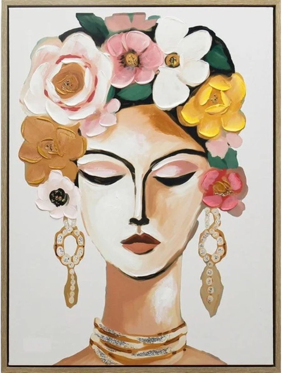 HomeBound by KY | Schilderij met frame vrouw bloemenkrans | wandpaneel