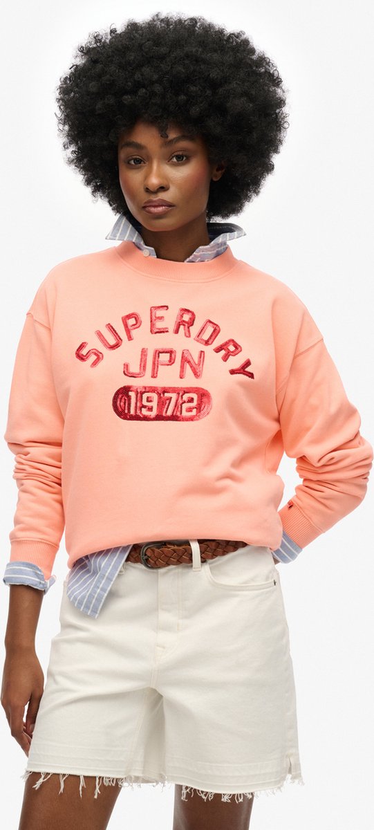 Superdry EMBELLISHED VARSITY LOOSE CREW Dames Trui Roze