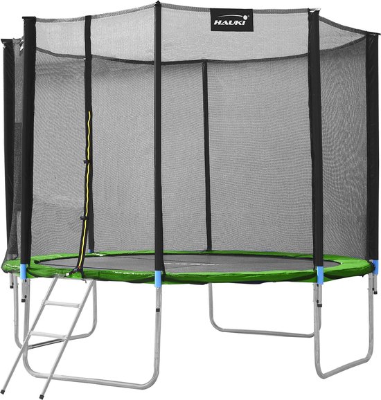 Trampoline Ø366 cm met veiligheidsnet, ladder en gevoerde stokken Groen tot 150kg HAUKI