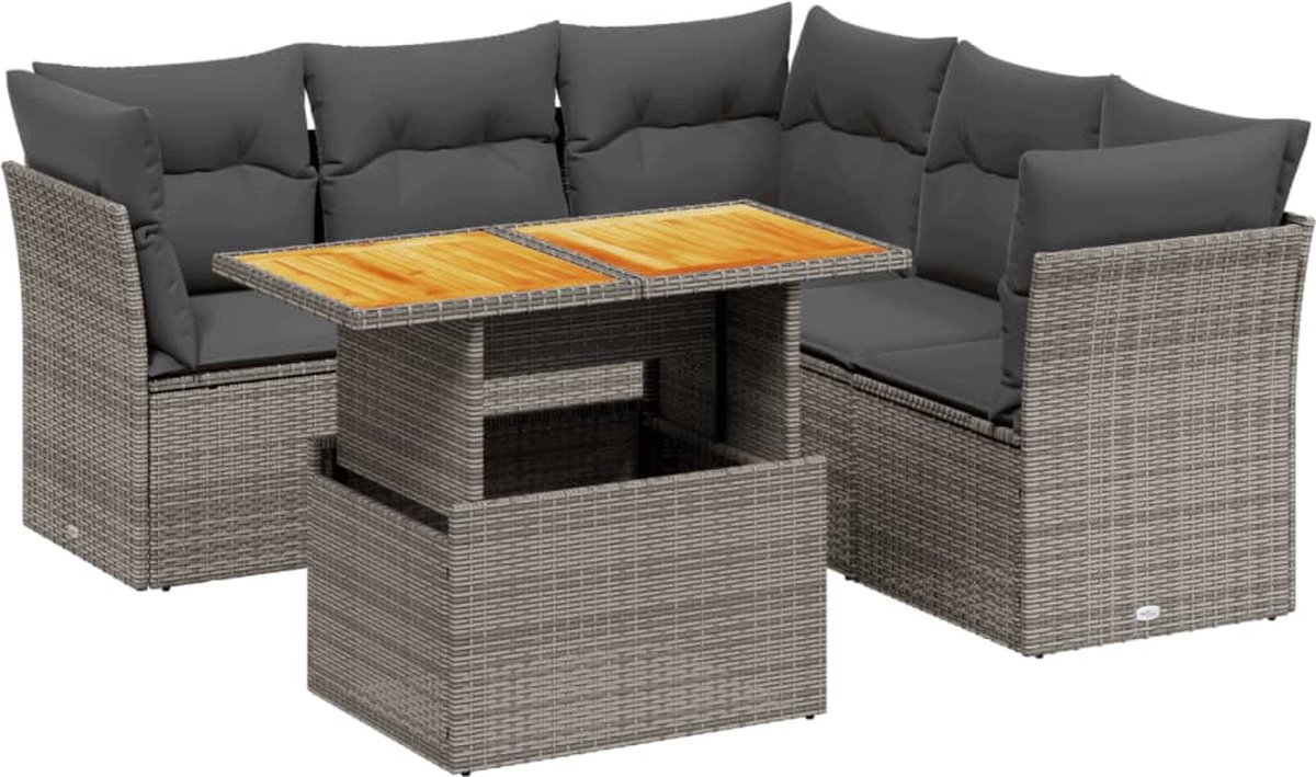 The Living Store 5-delige Loungeset met kussens poly rattan grijs - Loungeset - Tuinset - Buitendecoratie - Loungebank - Relaxstoel