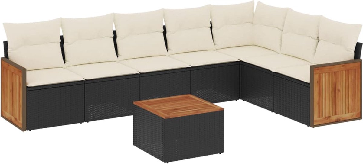 Zwarte poly rattan loungeset met kussens voor buiten - Tuinmeubels.