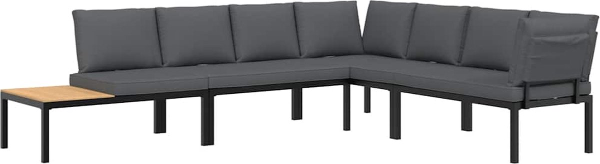 The Living Store 4-delige Loungeset met kussens aluminium zwart - Tuin Bank - Lounge Set - Buitendecoratie - Aluminium Meubel - Tuinset