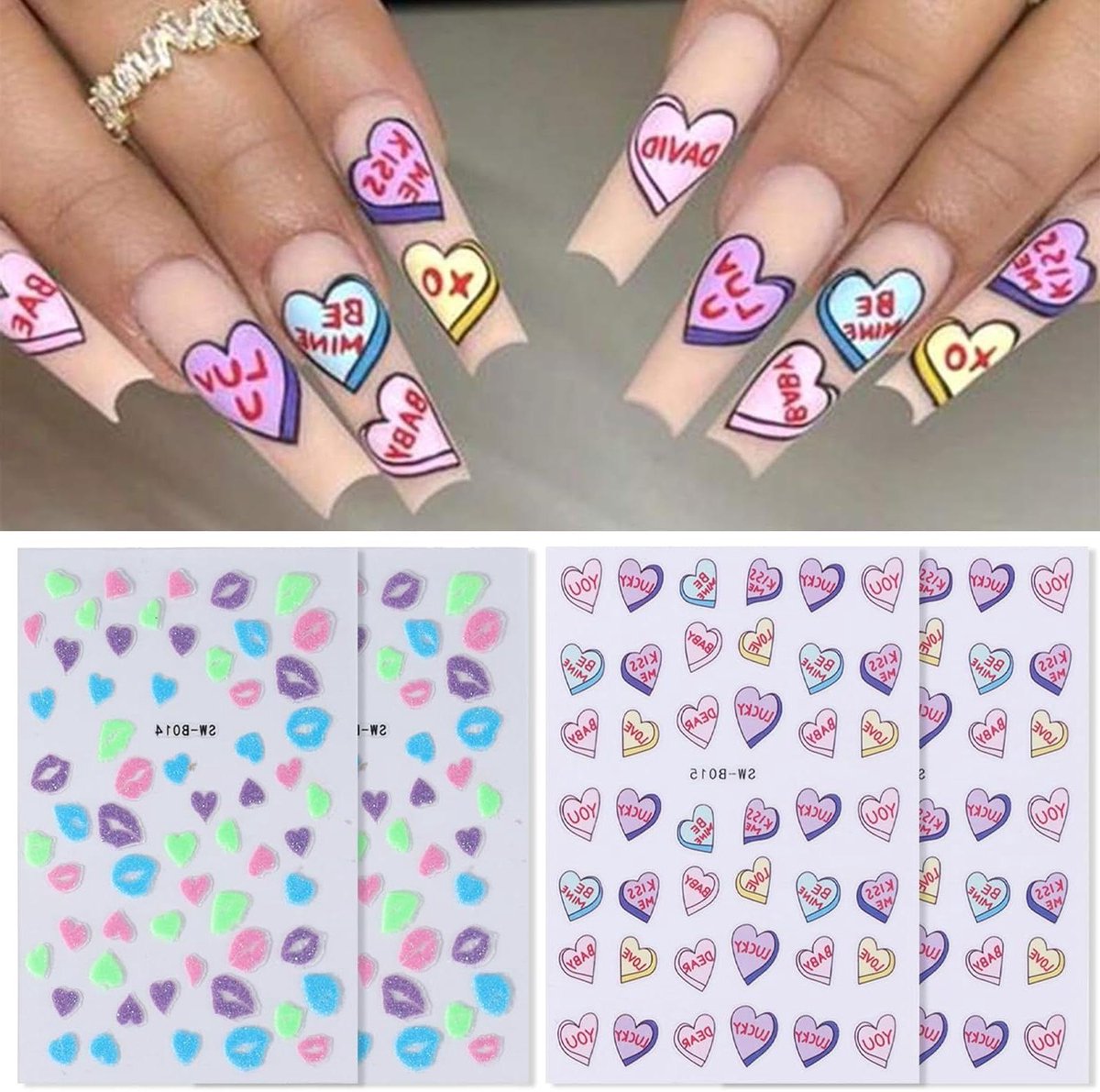 Zelfklevende Nagelstickers - 4 vellen romantische Valentijnsdag ontwerp (niet-giftig)