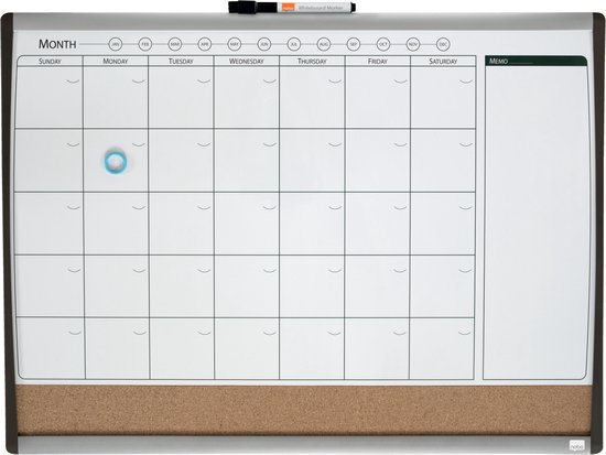 Nobo Maandplanner - 58,5 x 43,0 cm - Inclusief Magneet, Marker En Wisser