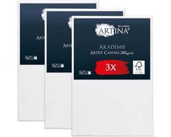 Artina Akademie – Set van 3 Schilderdoeken Canvas 40x60 cm – Spieraam van FSC® Hout – Wit Canvas 100% Katoen – 280 g/m140