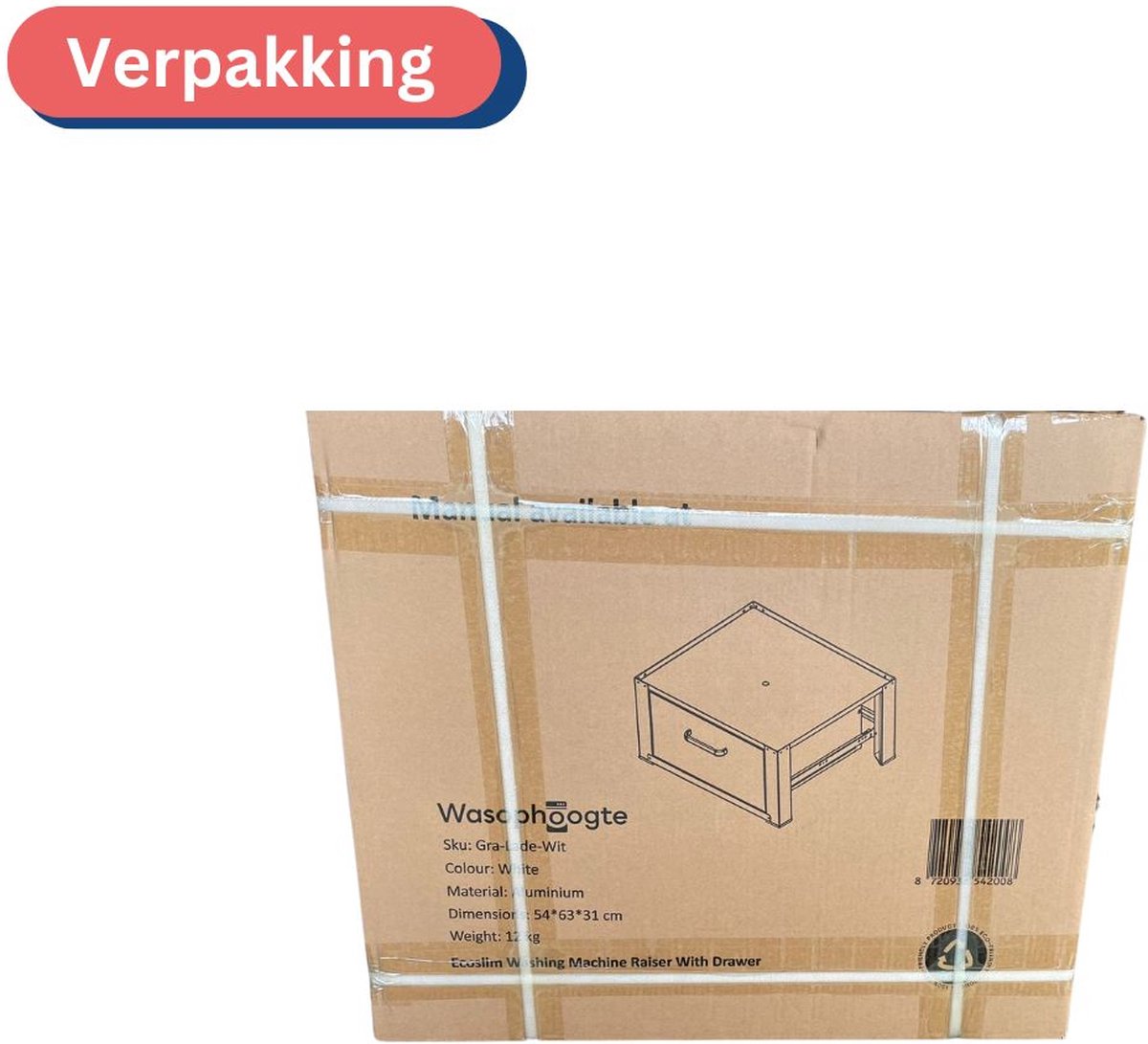 Wasophoogte® Wasmachine verhoger met lade - Wasmachine opbouwmeubel - Wasmachine sokkel - 31cm hoog - Wit - Universeel thumbnail 5