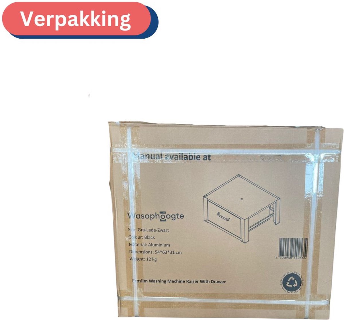 Wasophoogte® Wasmachine verhoger - Wasmachine opbouwmeubel - Wasmachine sokkel - 31cm hoog - Zwart - Universeel - enkel - Inclusief Lekbak thumbnail 6