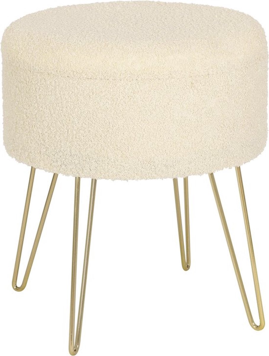 Emora Fluffy Poef met Opbergruimte - Poefs, Hocker, Opbergpoef - Voetenbankje - MDF, Metaal & Fleece - Beige - 39x39x44 cm