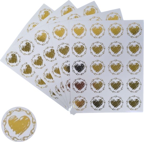 200x Transparante Stickers Op Vel – 32mm – Hart Krans Goud – Serie 2 – Sluitsticker – Sluitzegel – Cadeau Sticker – Hartje Goud – 200 Stuks