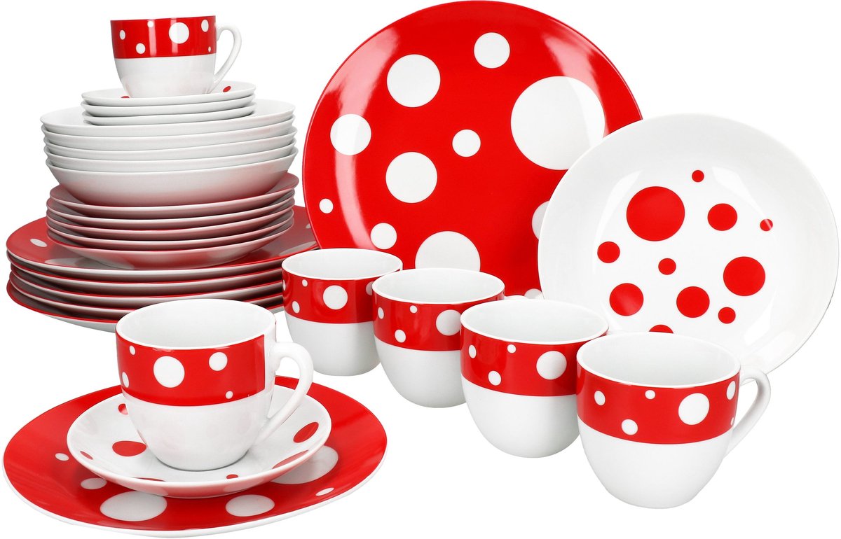 MamboCat 30-delig PULA RED porseleinen combinatieservies 6 personen