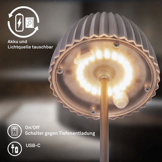 BRILONER Riffle - Mini lampe de table rechargeable - lampe sans fil - intensité variable tactile - pour l'intérieur et l'extérieur - Lauréat du German Design Award 2025 - anthracite - Ø8,5 x 20 cm