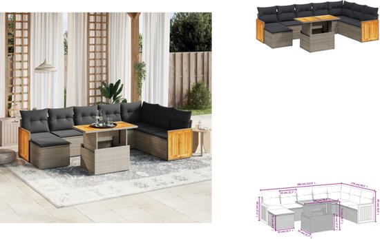 vidaXL 4-delige Loungeset grijs met kussens - Tuin Lounge Set - Loungebank