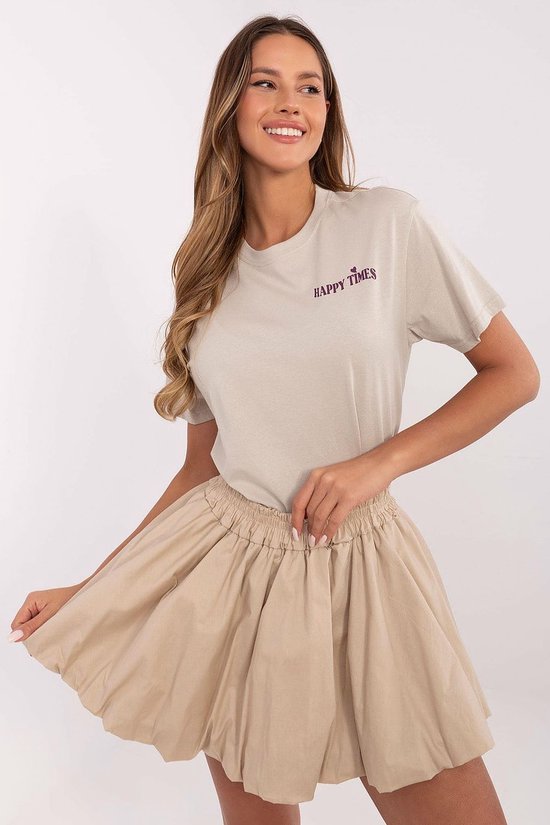 Dames T-shirt met opdruk - Korte Mouwen - Maat XL - Beige