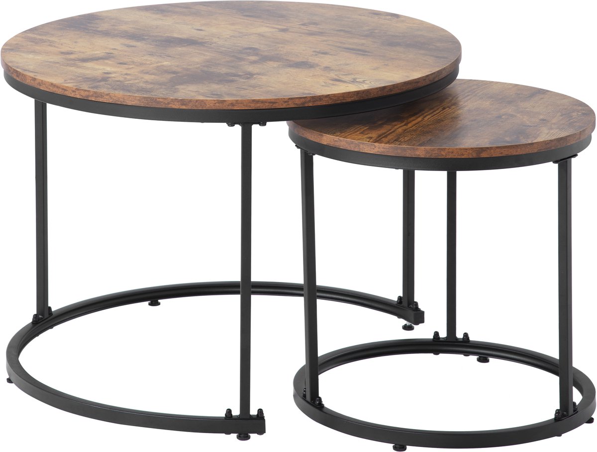Stijlvolle ronde salontafel set - 2 geneste bijzettafels - Bruin design - Moderne woonkamertafels