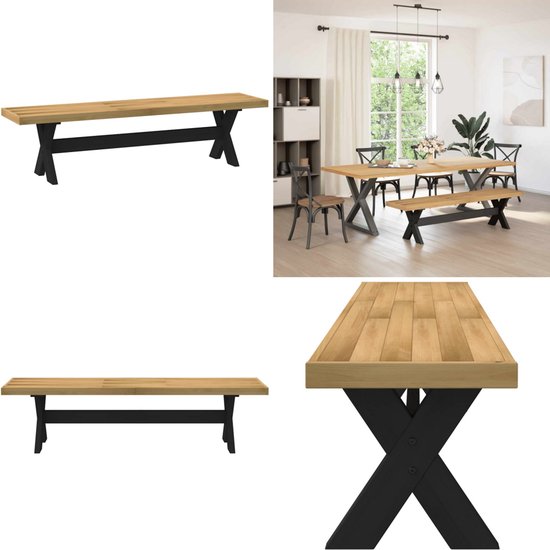 Banc de salle à manger vidaXL pieds en X 180 x 40 x 45 cm bois massif - Banc de salle à manger - Banquettes - Banc - Chaises de plage