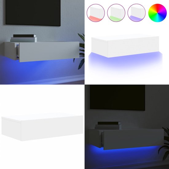 VidaXL Tv-meubel met LED-verlichting 60x30x30 cm wit - Kantoormeubelen Plus