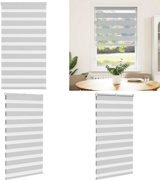 vidaXL Zebra rolgordijn 85x150 cm stofbreedte 80,9 cm lichtgrijs - Zebra Jaloezie - Zebra Jaloezieën - Zebra Rolgordijn - Dubbel Rolgordijn