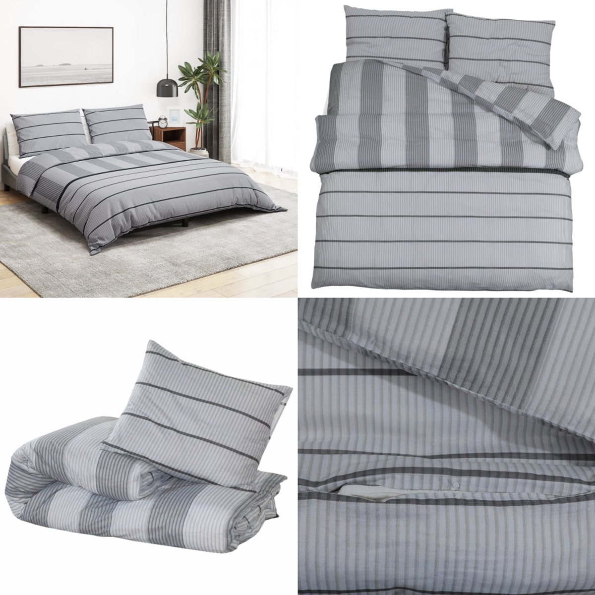 vidaXL Dekbedovertrekset 200x200 cm katoen grijs - Dekbed - Dekbedden - Dekbedovertrek - Overtrek