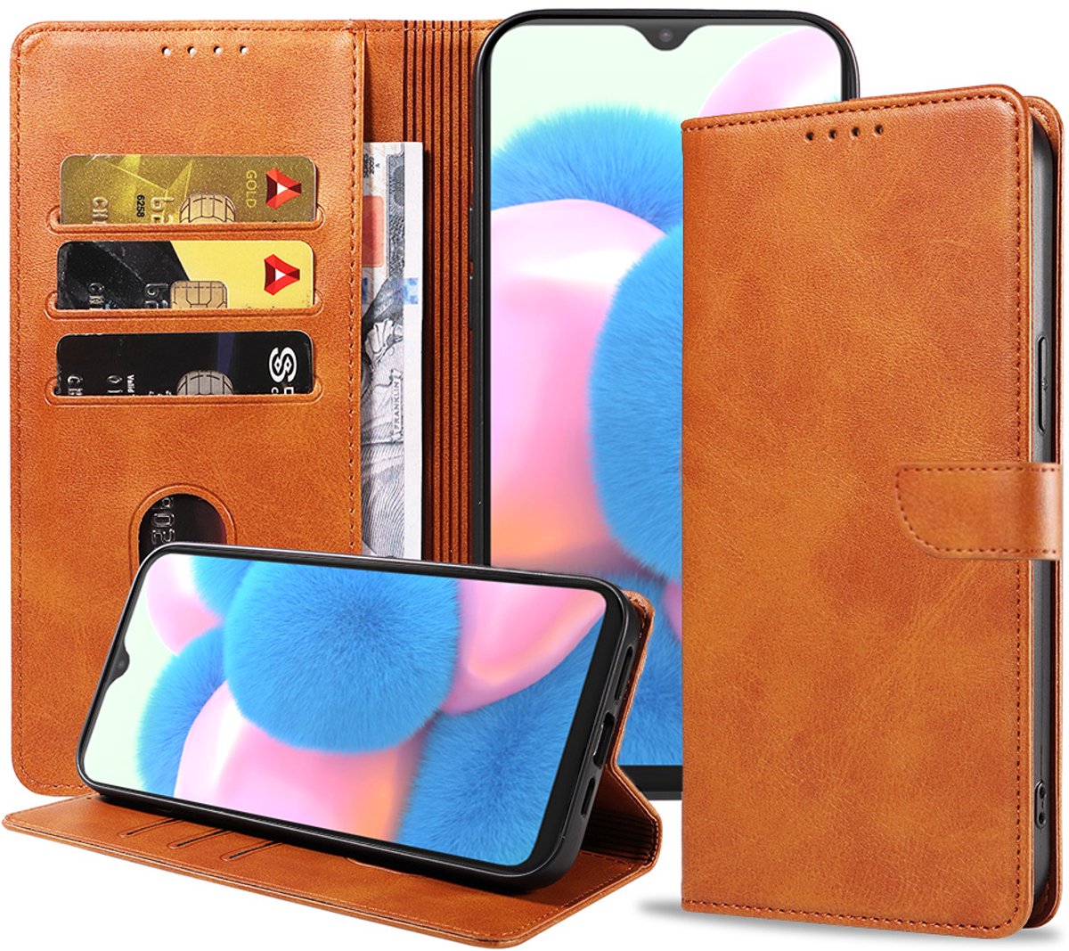 Geschikt voor Samsung Galaxy A30s Telefoonhoesje Kunstleer met Magnetisch lipje en Pasjeshouder Book Case met Klepje - Bruin - Smartphonica geschikt voor Samsung Galaxy A30s