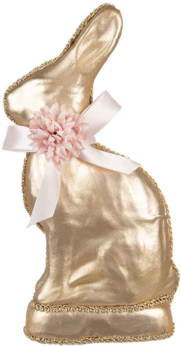 Decoratie Beeld Konijn 11x5x22 cm Goudkleurig Textiel