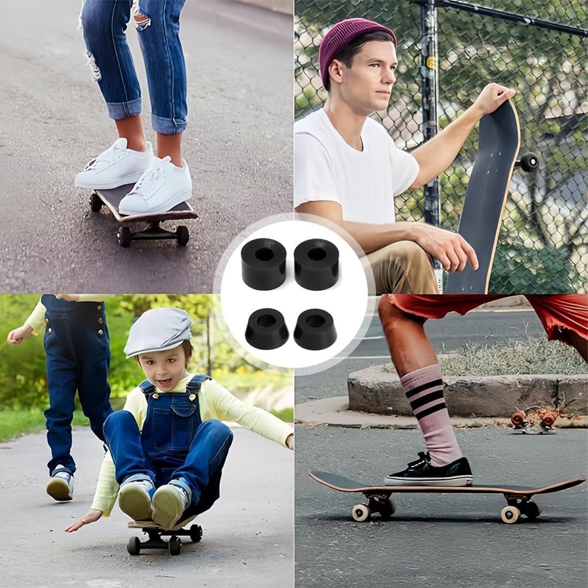 Skateboard & Longboard Steering Bushings 4 Pcs Shock Absorbers Buses and Cups for Truck Skateboards