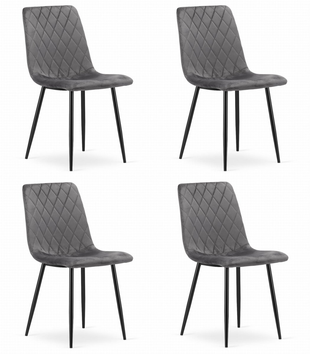 LEOBERT Set van 4 Eetkamerstoelen TURIN Donkergrijs – Velvet Bekleding, Modern, Ergonomisch Design, Zwarte Metalen Poten, Max. 120 kg