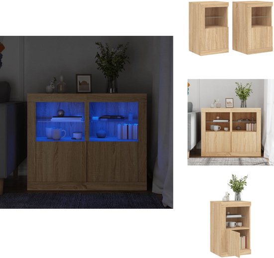 Bijzetkast met LED-verlichting bewerkt hout zwart kopen