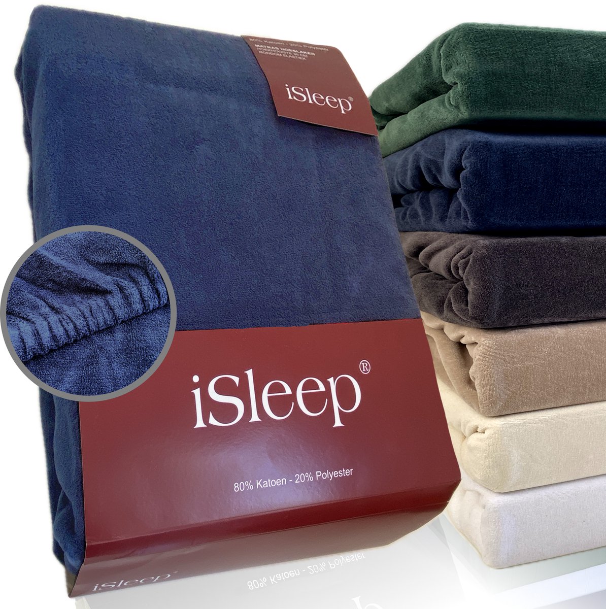 iSleep Hoeslaken Velours - Litsjumeaux XL - 180/190x210/220 cm - Donker Blauw