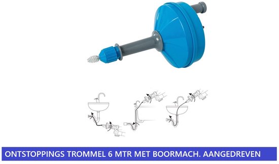 Foto: Ontstopping veer boor aangedreven afvoerontstopper 6m spiraal voor gootsteen afvoer in handige trommel 