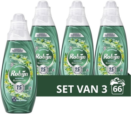 Robijn Advanced Quickwash Vloeibaar Wasmiddel - Spring Blossom - voor korte wasprogramma's - 3 x 22 wasbeurten - Voordeelverpakking
