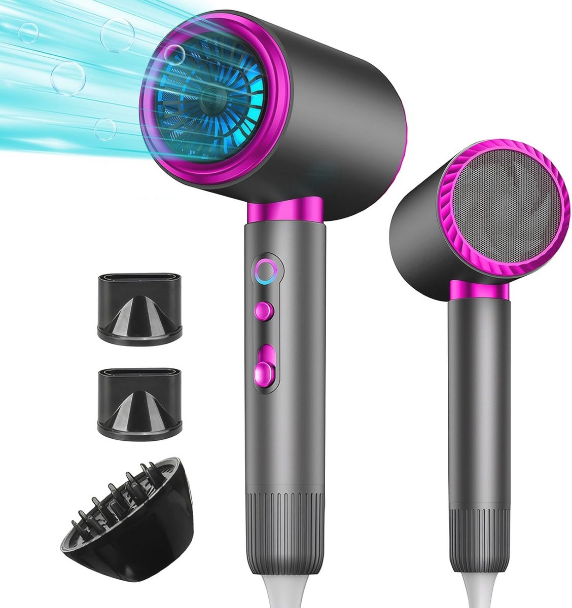 2400W Ionische Haardroger - Snelle en Stil Haarstyler met 3 Snelheden en Diverse Accessoires