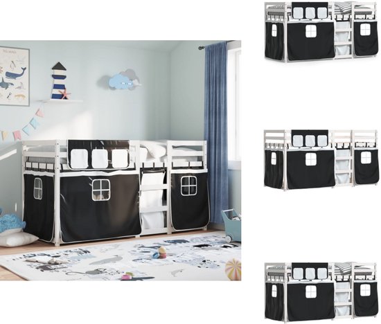 vidaXL Stapelbed met gordijnen 75x190 cm grenenhout wit en zwart, bedframe, kinderbed, bed, kinderbedframe, halfhoogslaper, bedbodem, bed ombouw vidaXL Stapelbed met gordijnen 75x190 cm grenenhout wit en zwart, bedframe, kinderbed, bed, kinderbedframe, halfhoogslaper, bedbodem, bed ombouw