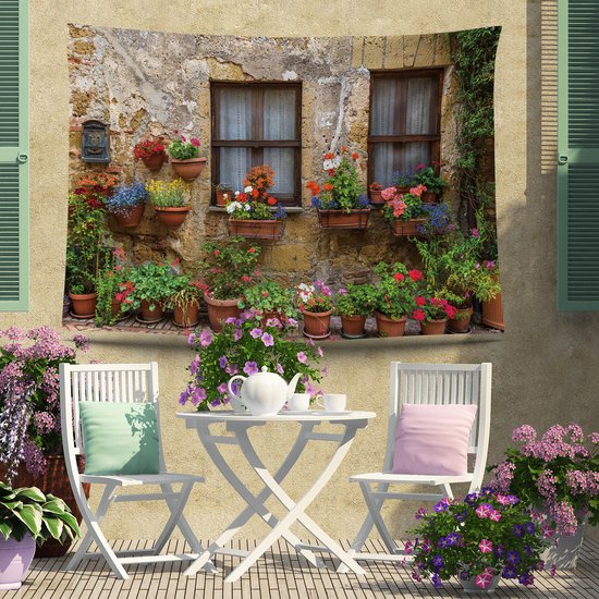 Ulticool - See-through Plantes Fenêtres Fleurs Nature - Tapisserie affiche - 200x150 cm - Groot tapisserie - affiche Jardin Tapisserie