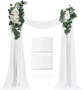 Kunstmatige Bruiloft Boog Bloemen Set 4-Pack - met Gordijnen - 2 Stuks Bloemstukken, 2 Stuks Transparante Gordijnen, voor Ceremonie, Boeketten, Receptie Achtergronddecoratie, Wit