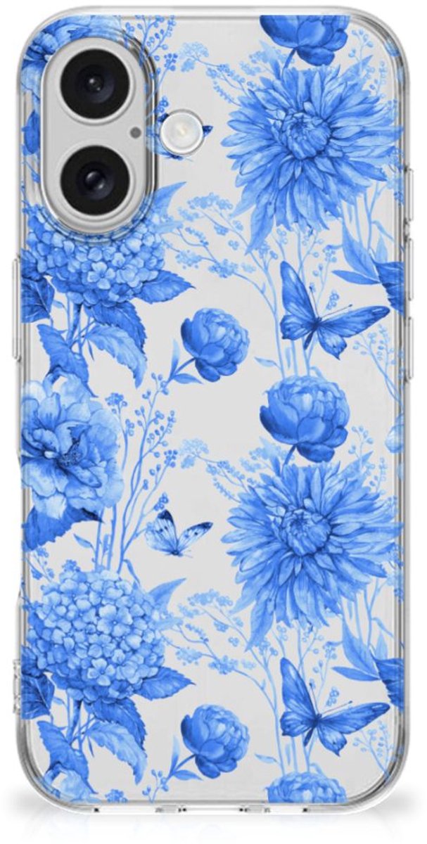 TPU Case voor iPhone 16 plus Flowers Blue