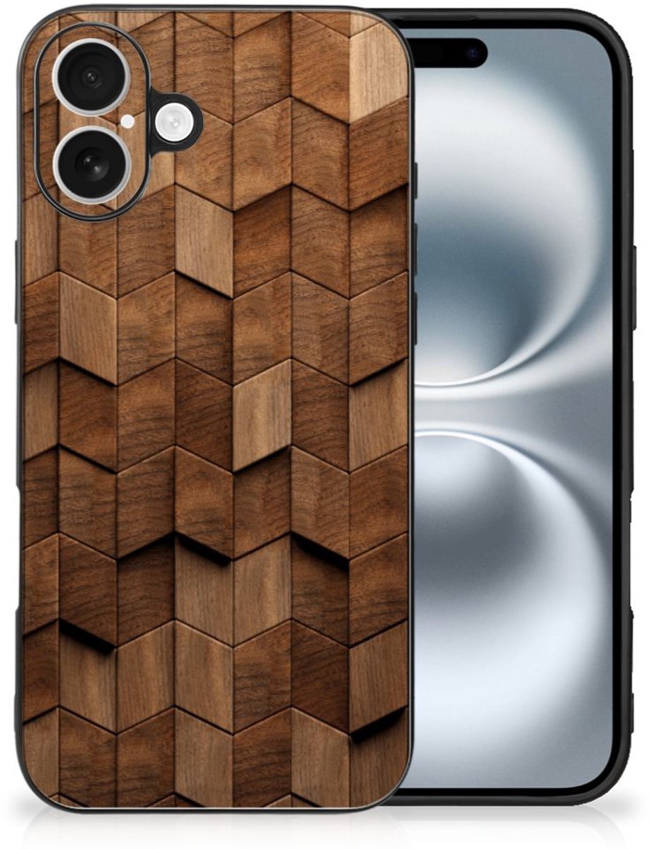 Houten Print Telefoonhoesje voor iPhone 16 Wooden Cubes