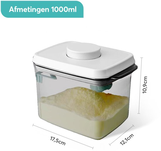 Ankou-Anti-UV versie- Vacuum Luchtdichte Babyvoeding- & Bewaarcontainer (1000ml) met drukknop -UV bescherming– inclusief maatschep - Rond - BPA vrij- melkpoeder container bewaardoos-reisbox-bewaarbus van ANKOU — afbeelding 2