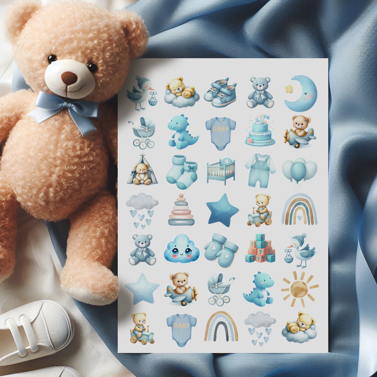 Baby Jongen Stickers - 3 Stickervellen - 105 Baby Stickers - Geboortekaartje Jongen — afbeelding 3