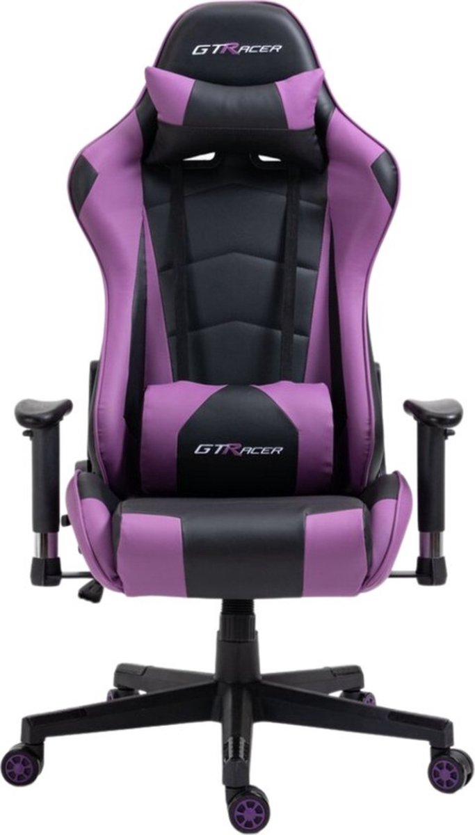 Afbeelding 2 van GTRacer Pro - Game Stoel - Gaming Stoel - Ergonomische Bureaustoel - Gamestoel - Verstelbaar - Gaming Chair - Zwart / Paars