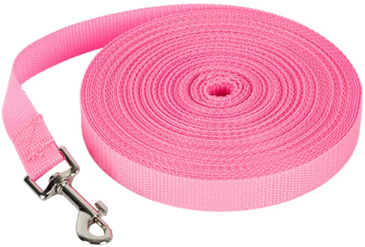 Rieba® Hondenriem 5 meter – Lange Lijn - Trainingslijn – Sleeplijn – Speurlijn - Hondenlijn – Looplijn – Riem Hond - Voor Training en Wandelen – 2 cm Breed – Nylon – Roze